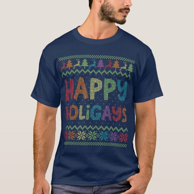 Gay God Jul LGB Lycklig Huligays Rainbow T Shirt (Framsida)