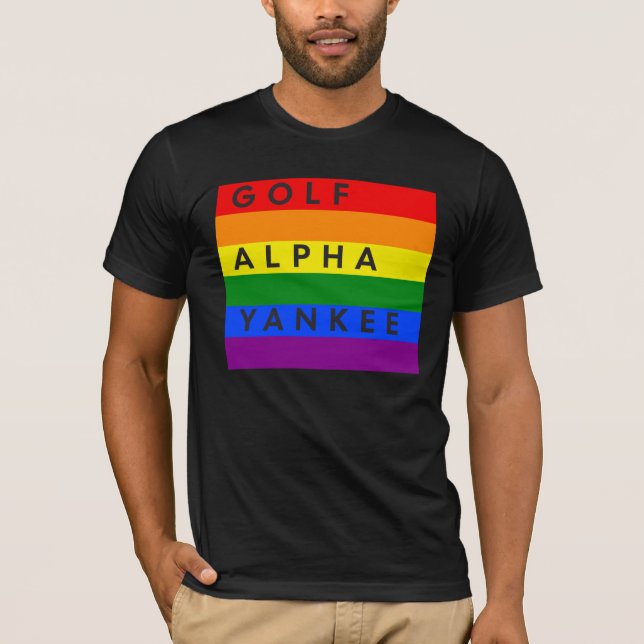GAY Golf Alpha Yankee Phonetic Alphabet T Shirt (Framsida)