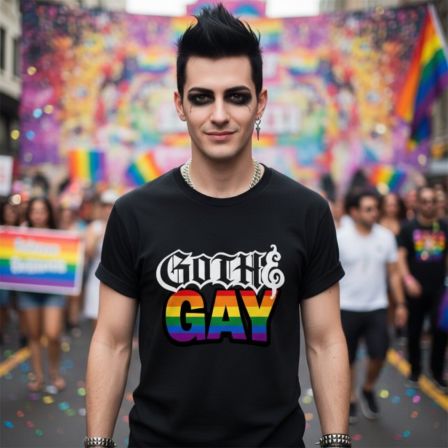 Gay Goth T Shirt (Gay Goth T-Shirt by Ricaso. For the dark moody but rainbow gothic - ideal for pride parades )