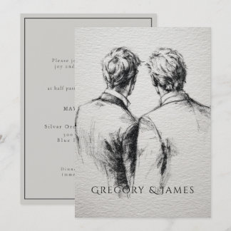 Gay / Grooms Wedding Pencil Drawing  Inbjudningar
