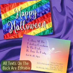 Gay Halloween fest LGBTQ-regnbåge, flagga färglös Inbjudningar