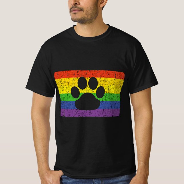 Gay Hårig Pride Fandom Tass Rainbow LGBT Flagga Gi T Shirt (Framsida)