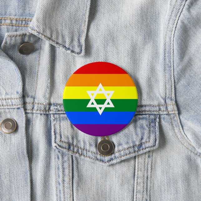 Gay Jewish Pride Flagga Button Knapp (In Situ)