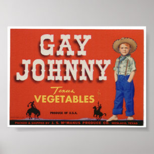 Gay Johnny Vintage Old Vegetables Låda Labels och Poster