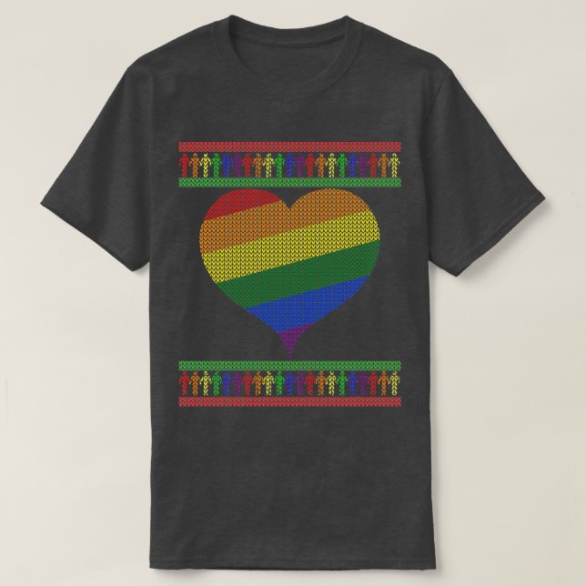 Gay jul regnbåge hjärta 2 t shirt (Design framsida)
