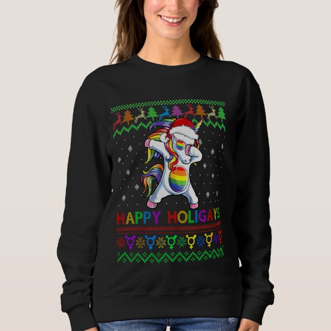 Gay jul Sweater Lycklig Holigays Rainbow Dabbi T Shirt (Framsida)