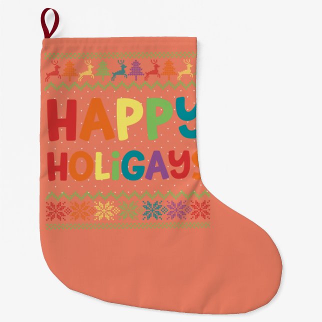 Gay jul - underbart HBT Lycklig-ligayerska regnbåg Stor Julstrumpa (Framsidan)