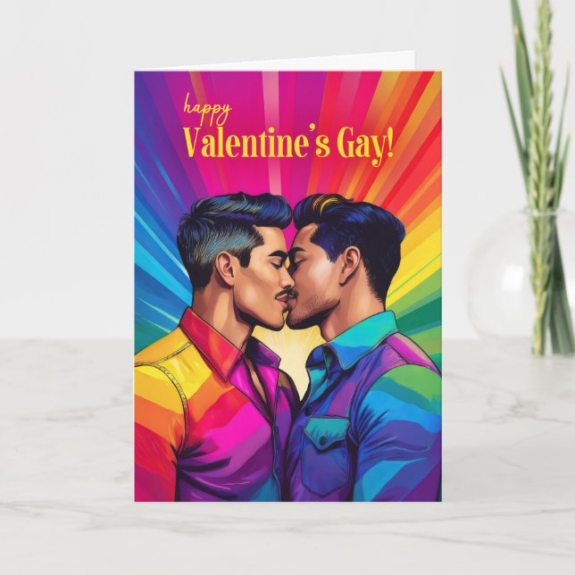 Gay Latin-par Rainbow Pop Art Valentindagen Helgkort (Framsida)