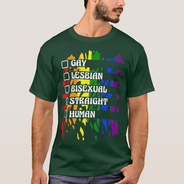 Gay Lesbisk Bisexual Rak Gender för humant Pride T Shirt (Framsida)