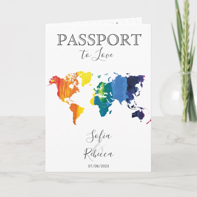 Gay Lesbisk Destination Wedding Rainbow World Map Inbjudan (Framsida)