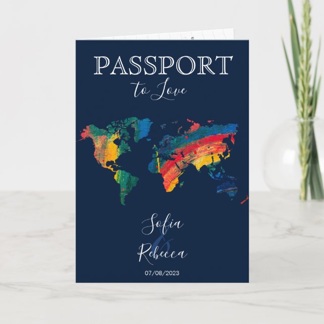Gay Lesbisk Destination Wedding Rainbow World Map Inbjudan (Framsida)