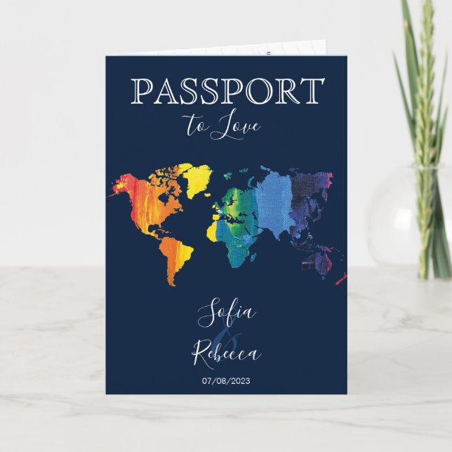 Gay Lesbisk Destination Wedding Rainbow World Map Inbjudan (Framsida)