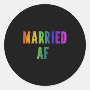 Gay Lesbisk Lgbtq Par Lgbt Bröllopsfest Tee M Runt Klistermärke