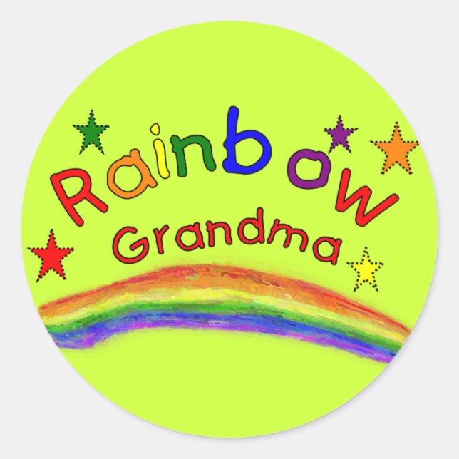 Gay Lesbisk ’Rainbow Grandma’ Runt Klistermärke (Framsida)