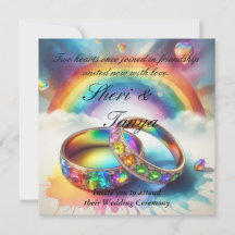 Gay Lesbisk Rainbow Ringar Bröllop Ceremony