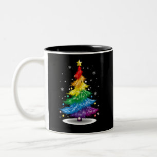 Gay LGBT Pride Rainbow Julgran God jul Två-Tonad Mugg