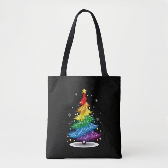 Gay LGBT Pride Rainbow Julgran God jul Tygkasse (Framsida)