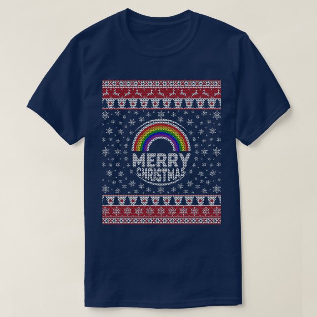 Gay LGBT Ugly jul Sweater Rainbow Merry Chri T Shirt (Design framsida)