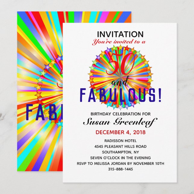 Gay LGBTQ Any Age Fabulous Rainbow Birthday Inbjudningar (Fram/baksida)