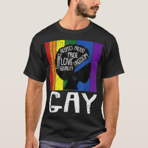 Gay LGBTQ Black Woman Afro Melanin Pride Rainbow F T Shirt