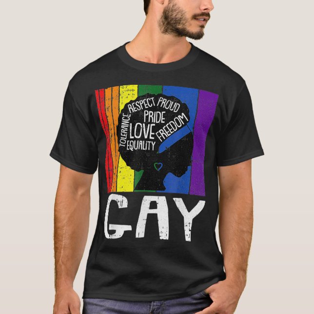 Gay LGBTQ Black Woman Afro Melanin Pride Rainbow F T Shirt (Framsida)