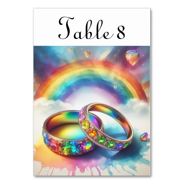 Gay LGBTQ Bröllop Rainbow Ringar Bordsnummer (Framsidan)