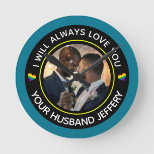 Gay LGBTQ Photo Bröllop par Personalize Rund Klocka
