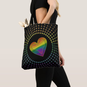 Gay LGBTQ Pride Månad Kärlek Rainbow Heart Dots Tygkasse
