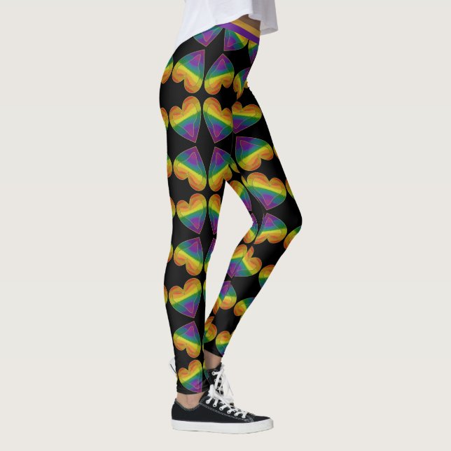 Gay LGBTQ Pridet månad Kärlek Rainbow Heart Mönste Leggings (Höger)