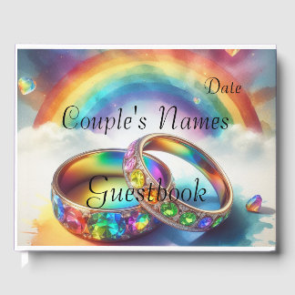 Gay Lgbtq, Rainbow Ringar Bröllop Guestbook Gästböcker