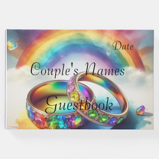Gay Lgbtq, Rainbow Ringar Bröllop Guestbook Gästböcker (Framsida)