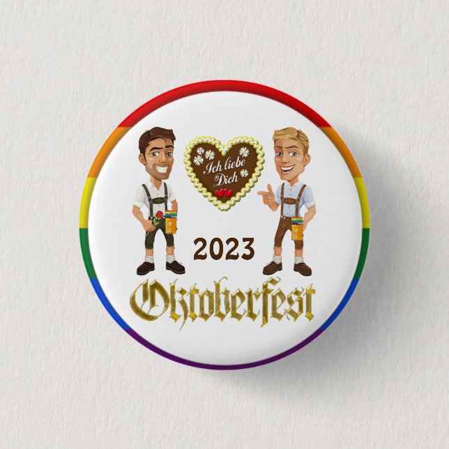 Gay LGBTQIA+ Oktoberfest 2023 Gay Pin Button Knapp (Framsida)