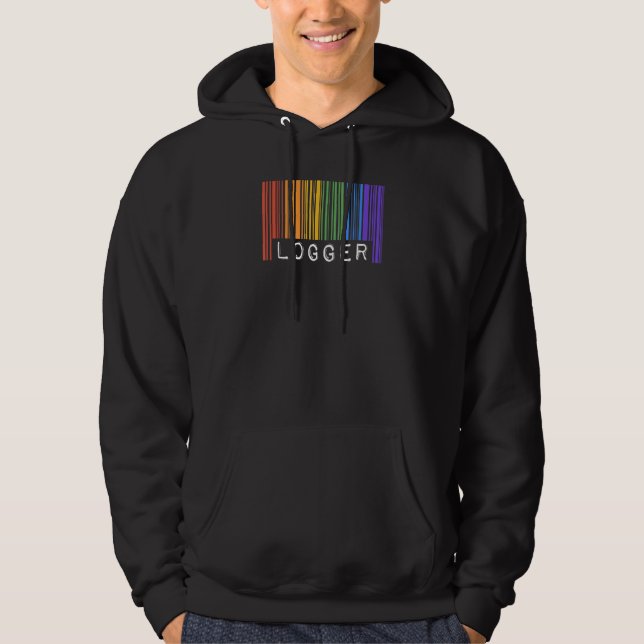 Gay Logger Pride Flag Barcode Queer Rainbow LGBTQ Hoodie (Framsida)
