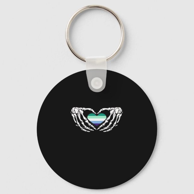 Gay Male Pride Skeleton Halloween Mlm Goth Heart C Nyckelring (Framsida)