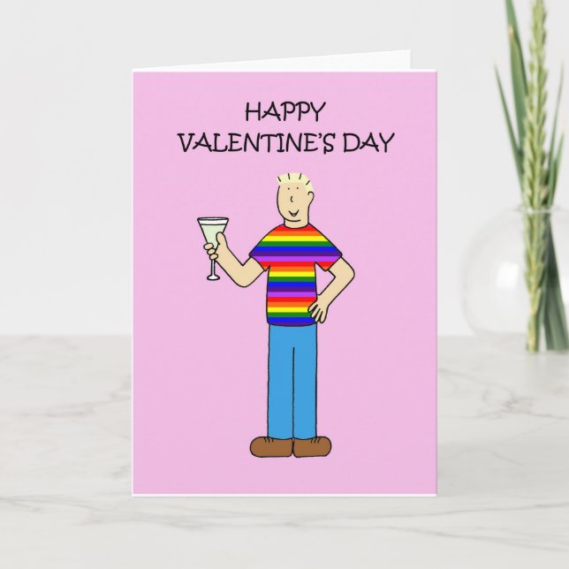 Gay Male Valentine Man i Rainbow T-Shirt Helgkort (Framsida)