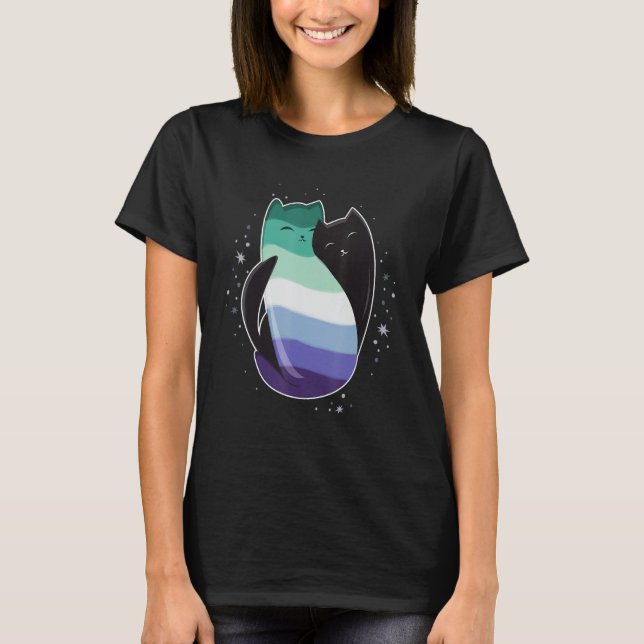 Gay Man Cat Flag LGBT Male Black Yin Yang Cat LGBT T Shirt (Framsida)
