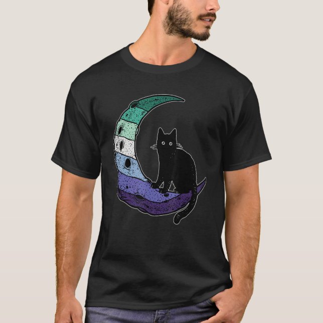 Gay Man Pride Flagga Cat Måne Cute LGBT Gay Manar  T Shirt (Framsida)