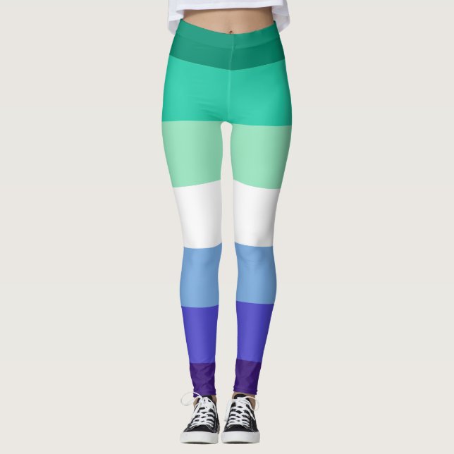 Gay Manar Flagga Grönt Blue Lila White Stripe HBT Leggings (Framsida)