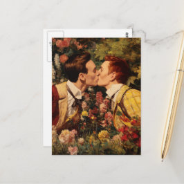 Gay Manar Kissing i en Blomsterträdgård Vykort