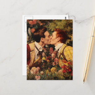 Gay Manar Kissing i en Blomsterträdgård Vykort