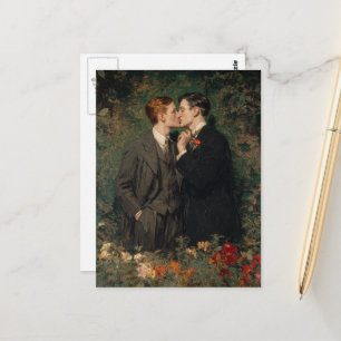 Gay Manar Kissing i en Garden Vykort