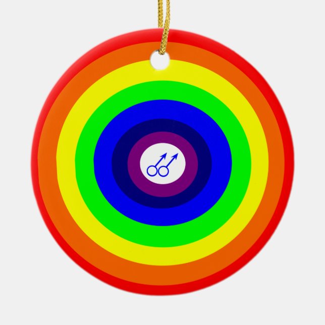 Gay Manar Round Rainbow Pendant Julgransprydnad Keramik (Framsidan)