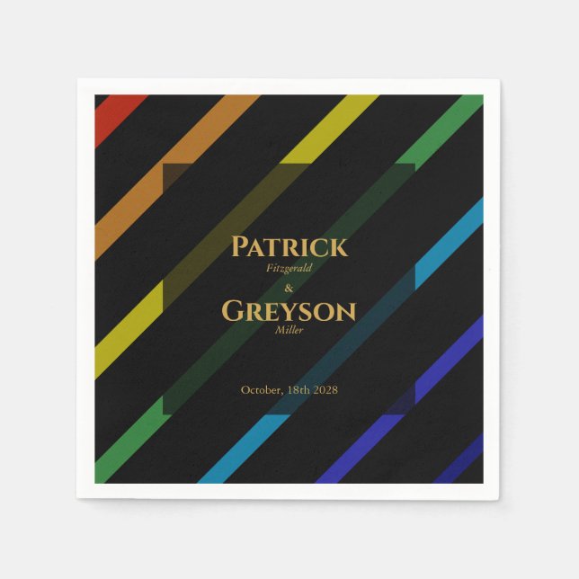 Gay Mäns Bröllop Elegant Regnbåge Cocktail Pappersservett (Framsidan)