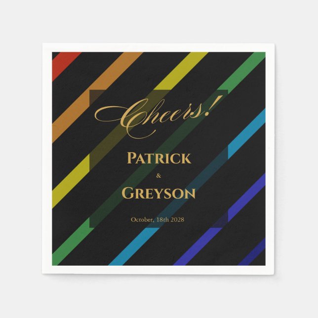 Gay Mäns Bröllop Elegant Regnbåge Cocktail Pappersservett (Framsidan)