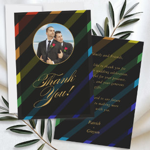 Gay Mäns Bröllop Elegant Regnbåge Foto Tack Kort