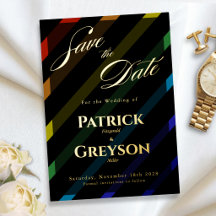 Gay Mäns Bröllop Elegant Regnbåge Spara Datum Guld