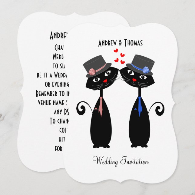 Gay Marriage Coola Cat Grooms bröllopsinbjudan Inbjudningar (Fram/baksida)