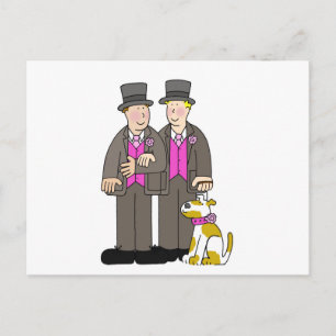 Gay Marriage Grattiss Two Manar and a Hund Vykort