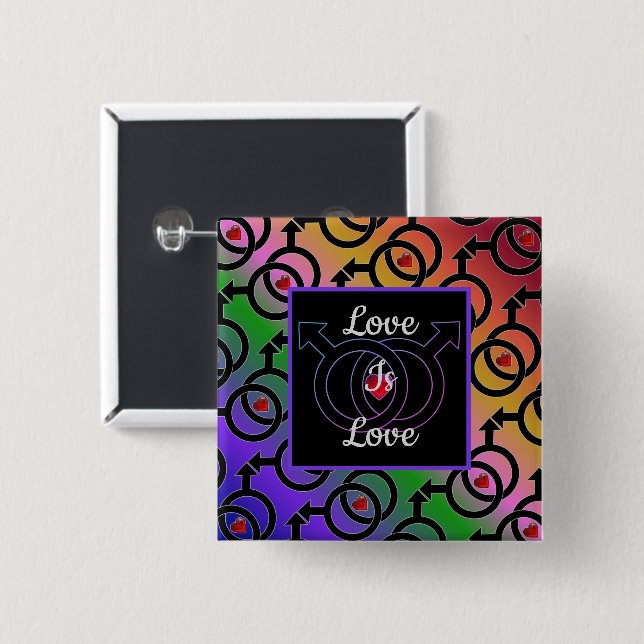 Gay Marriage Kärlek är Kärlek Rainbow Button Knapp (Framsida & baksida)