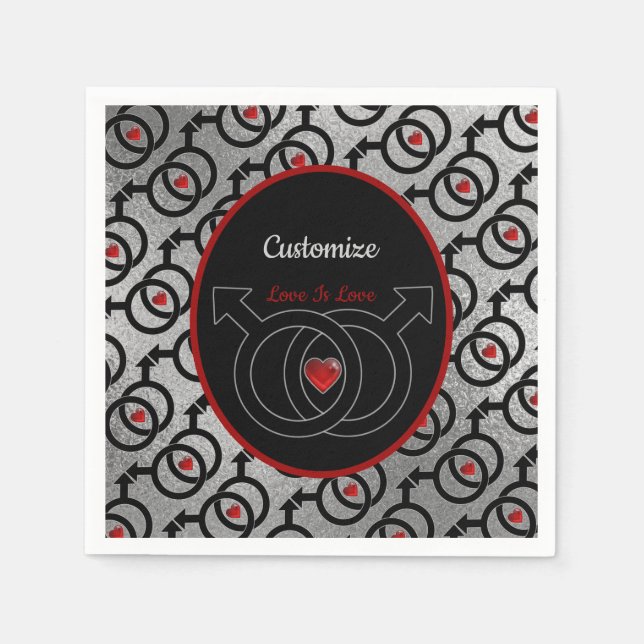 Gay Marriage Personlig Silver Papper Napkins Pappersservett (Framsidan)